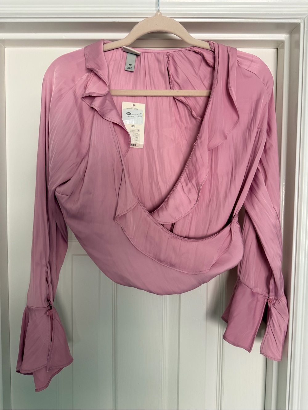 a new day Rose Pink Ruffle Wrap Blouse